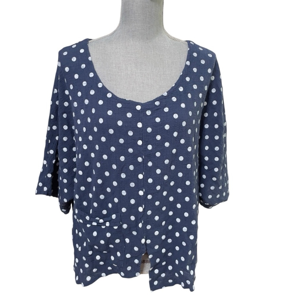 Flora Ashley blue and white polkadot oversized top size extra small